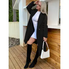 VARIOS - Abrigo Teddy Estilo Midi Negro She Shines