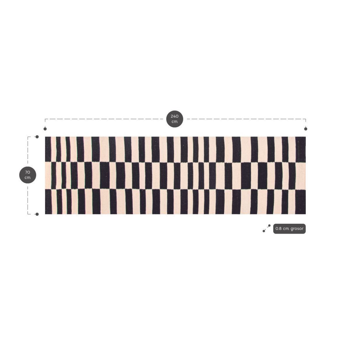 BAZHARS - ALFOMBRA PASILLO BAZHARS LANA 070X240 CM KILIM GALLE OP ART BN