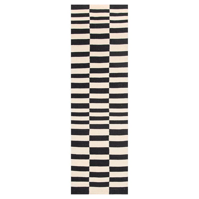 BAZHARS - Alfombra Pasillo Lana 070X240 cm Kilim Galle Op Art Bn Bazhars