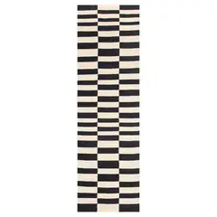 BAZHARS - Alfombra Pasillo Lana 070X240 cm Kilim Galle Op Art Bn
