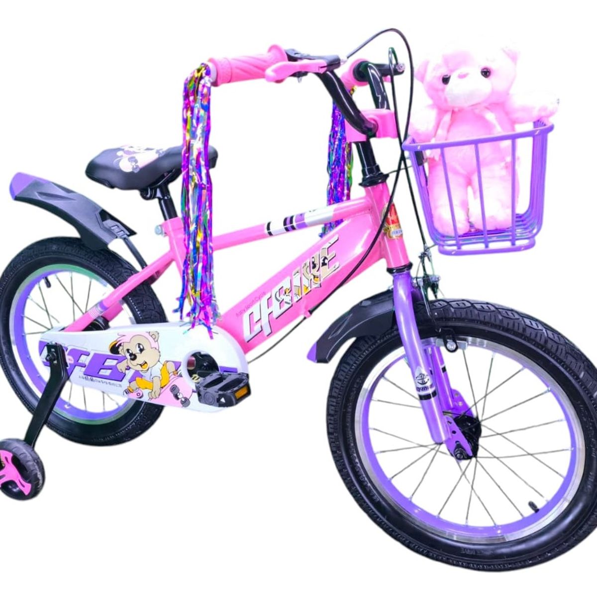 GENERICO - Bicicleta Aro 16 Infantil Cfbike Rosado Con Peluche