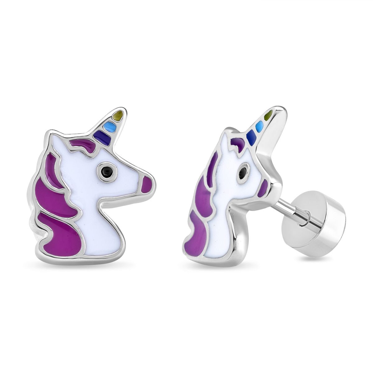 TIANA JOYAS - Aro de Unicornio con esmaltes de Plata 925 Arito Niña Joya Infantil