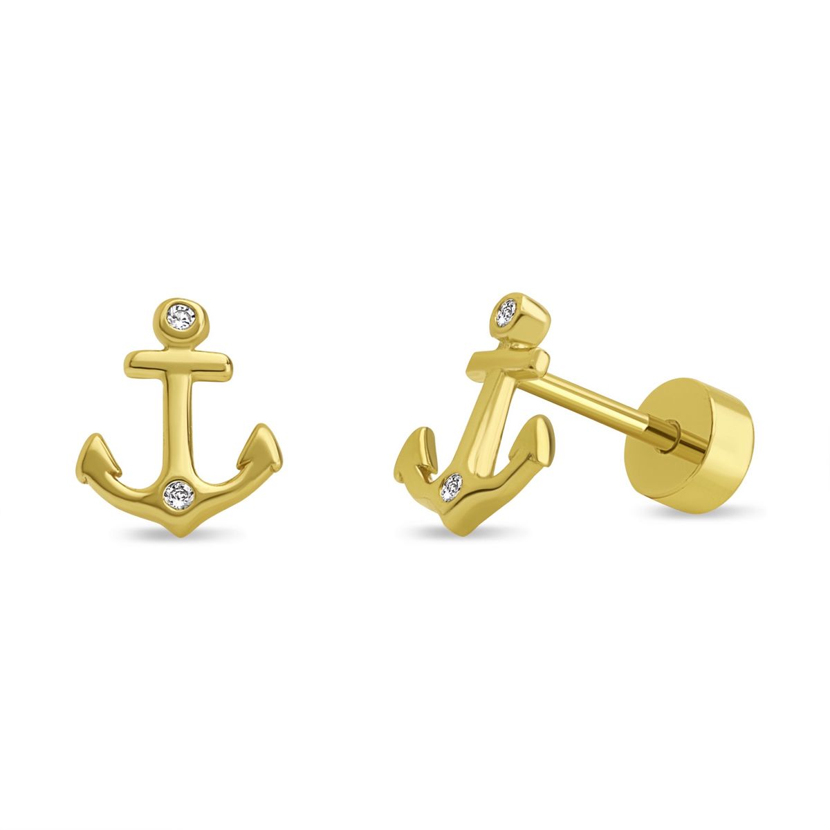 TIANA JOYAS - Aro de Ancla con Circones de Plata 925 enchapada en Oro 18k