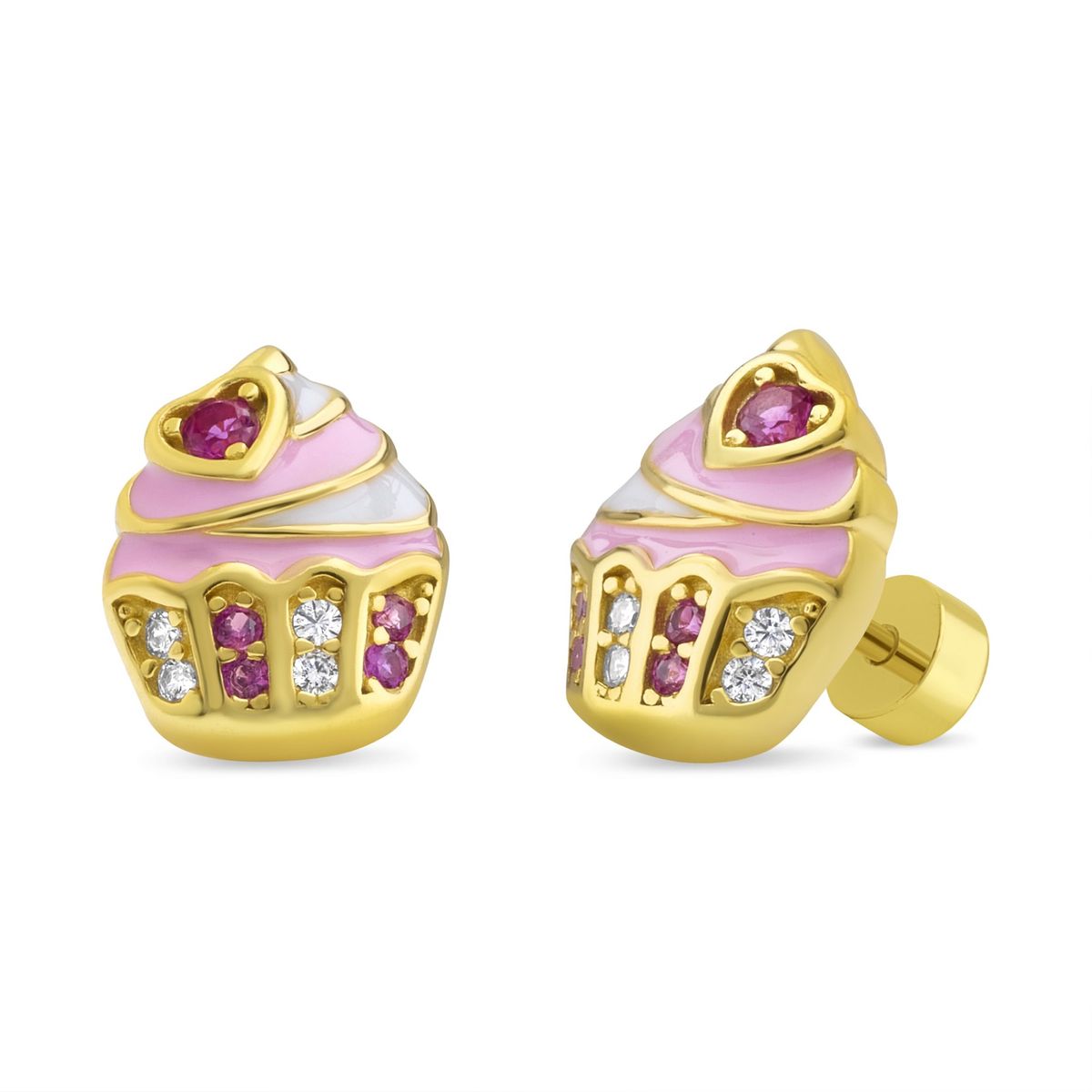 TIANA JOYAS - Aro de Cupcake con Esmalte y Circones en Plata 925 y baño en Oro 18k