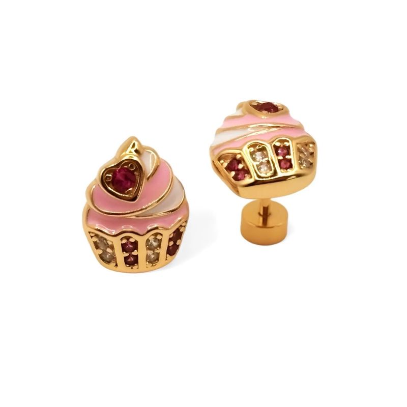 TIANA JOYAS - Aro de Cupcake con Esmalte y Circones en Plata 925 y baño en Oro 18k