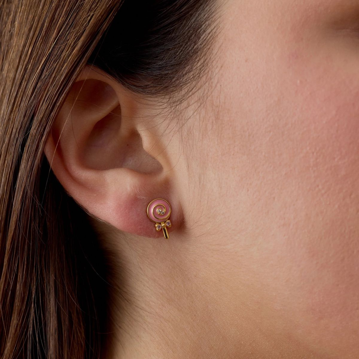 TIANA JOYAS - Aro de Lollypop con Esmalte y Circones en Plata 925 y baño de Oro 18k