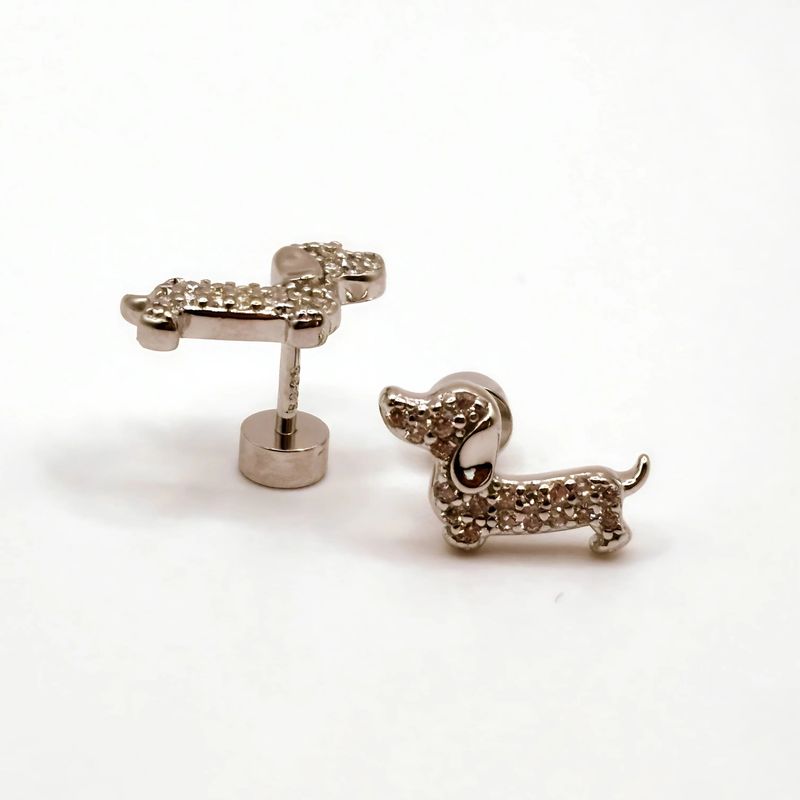 TIANA JOYAS - Aro de Perrito con Circones Transparentes de Plata 925