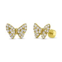 Aros Mariposa con Circones en Plata 925 baño Oro 18k Joya Niña
