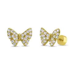 TIANA JOYAS - Aros Mariposa con Circones en Plata 925 baño Oro 18k Joya Niña