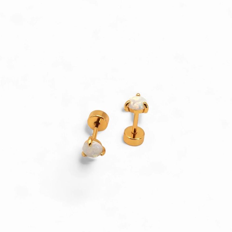 TIANA JOYAS - Aros Opalo Redondo de Plata 925 baño Oro 18k Arito Niña Joya Infantil