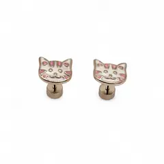 TIANA JOYAS - Aro de Gatito con esmalte Blanco y Rosado