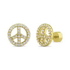 TIANA JOYAS - Aros de Símbolo de la Paz con Circones de Plata 925 y baño en Oro 18k