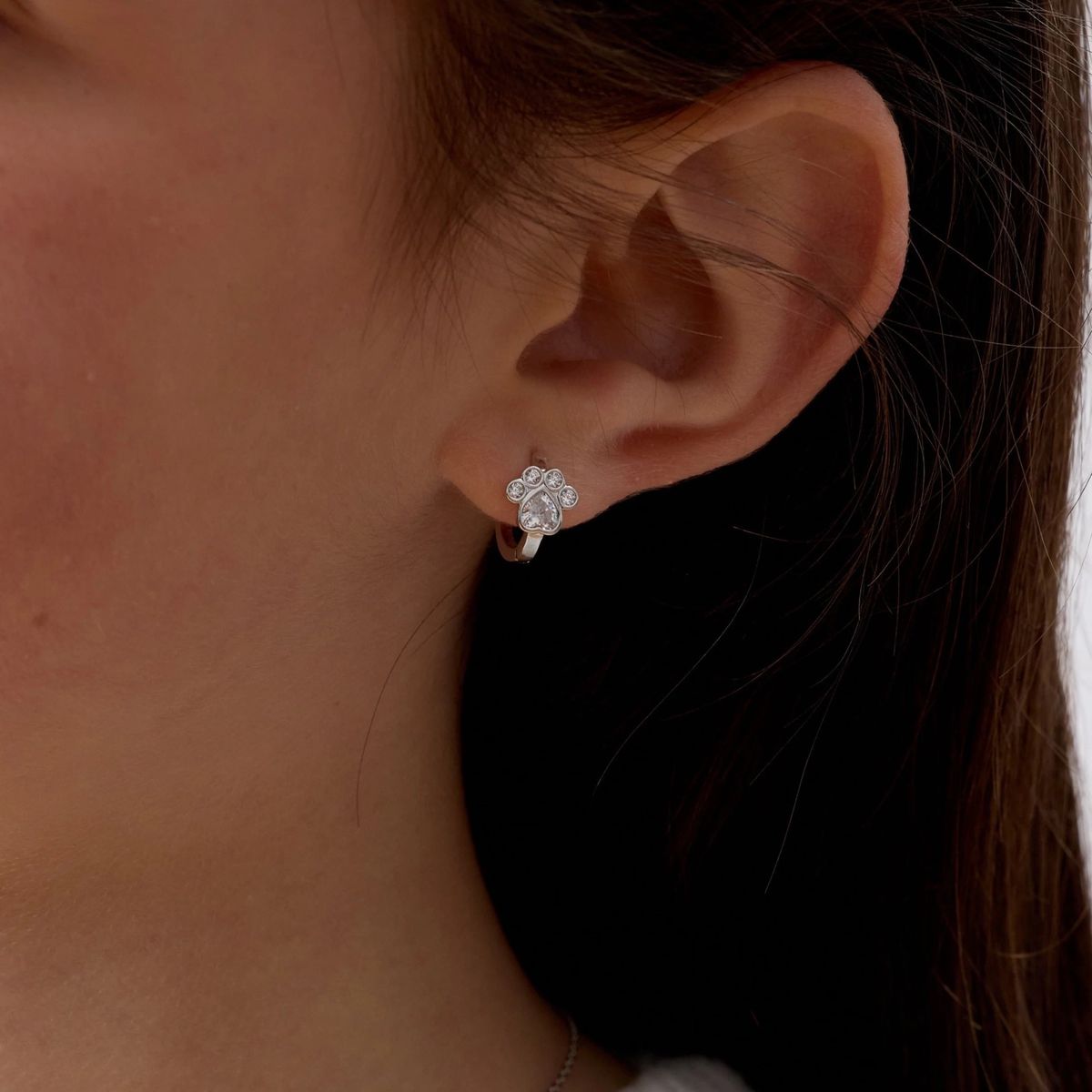 TIANA JOYAS - Aro Argollas de Huella de Perro con Circones de Plata 925