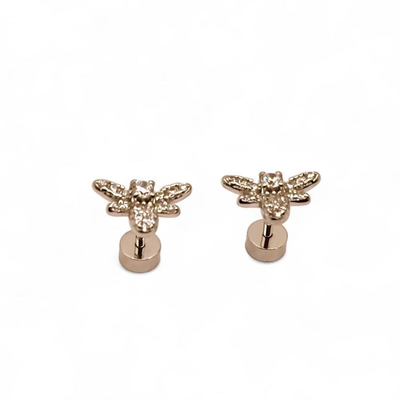 TIANA JOYAS - Aros de Abejas con Circones Trnasparentes de Plata 925