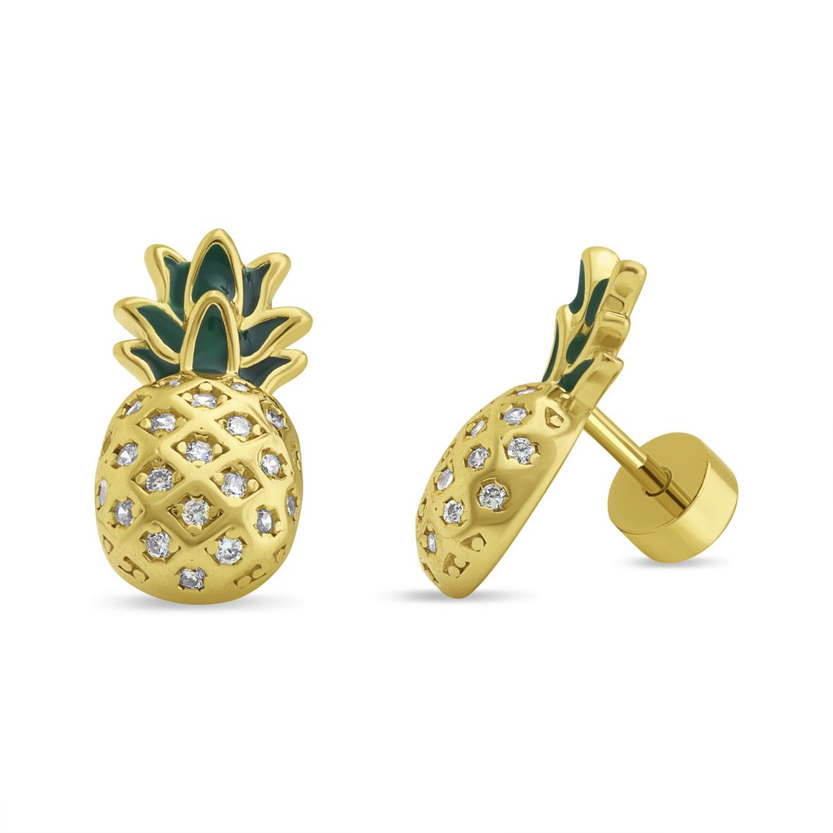 TIANA JOYAS - Aros de Piña con Circones de Plata 925 baño Oro 18k Joya Niña Infantil