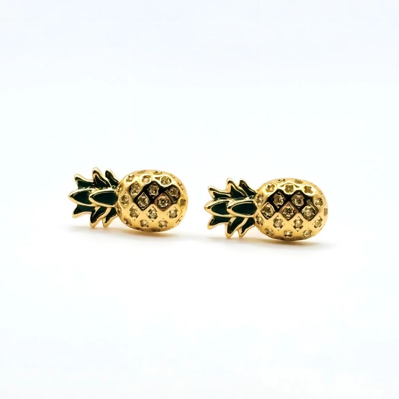 TIANA JOYAS - Aros de Piña con Circones de Plata 925 baño Oro 18k Joya Niña Infantil