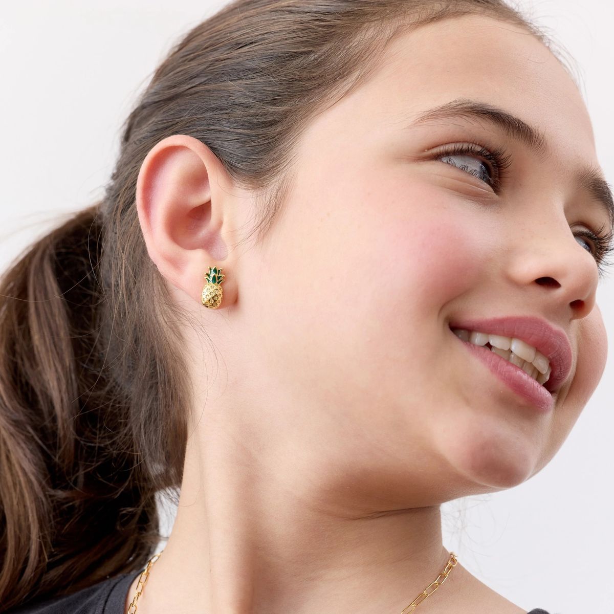 TIANA JOYAS - Aros de Piña con Circones de Plata 925 baño Oro 18k Joya Niña Infantil