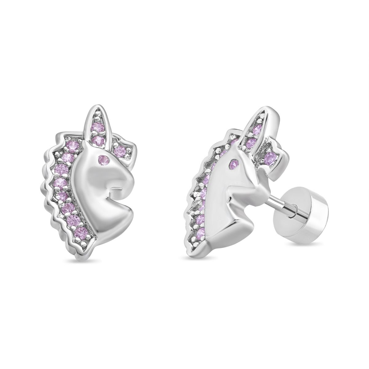 TIANA JOYAS - Aros de Unicornio con Circones de Plata 925 Aritos Niña Joya Infantil