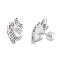 TIANA JOYAS - Aros de Unicornio con Circones de Plata 925 Aritos Niña Joya Infantil
