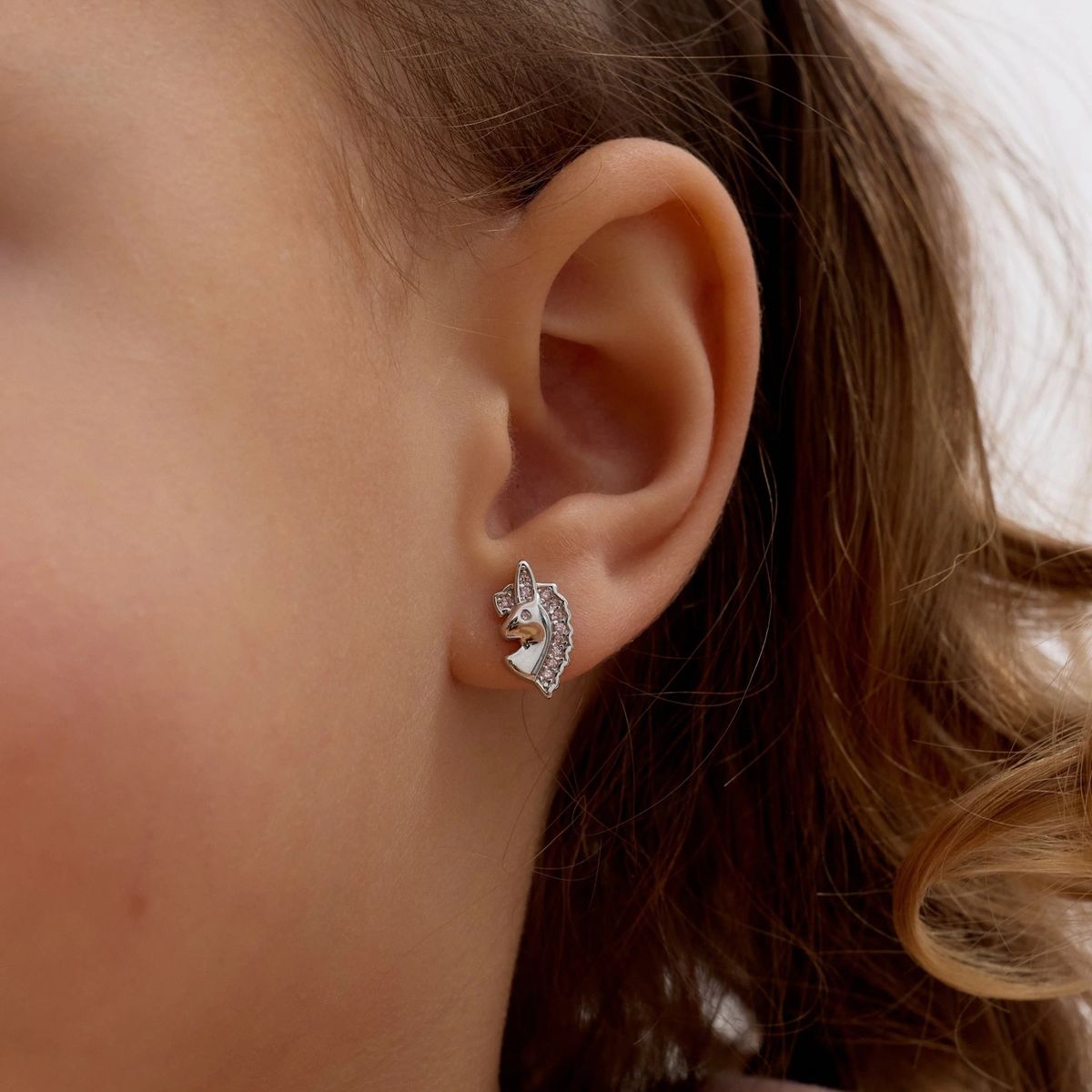 TIANA JOYAS - Aros de Unicornio con Circones de Plata 925 Aritos Niña Joya Infantil