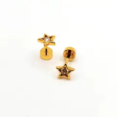 TIANA JOYAS - Aros de Estrella de 6mm con Circón de Plata 925 enchapados en Oro 18k