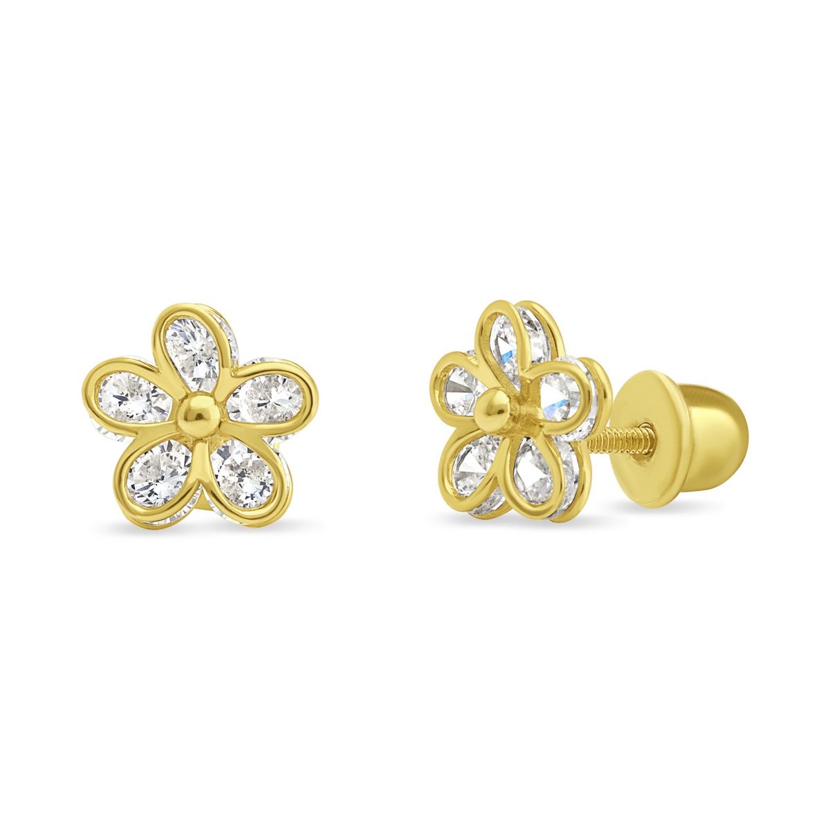 TIANA JOYAS - Aros de Flor de 8 mm con Circones de Plata 925 enchapados en Oro 18k