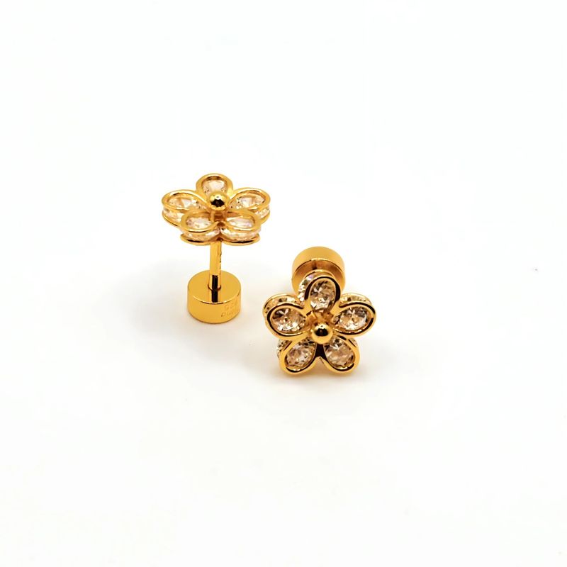 TIANA JOYAS - Aros de Flor de 8 mm con Circones de Plata 925 enchapados en Oro 18k