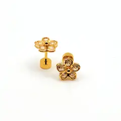 TIANA JOYAS - Aros de Flor de 8 mm con Circones de Plata 925 enchapados en Oro 18k