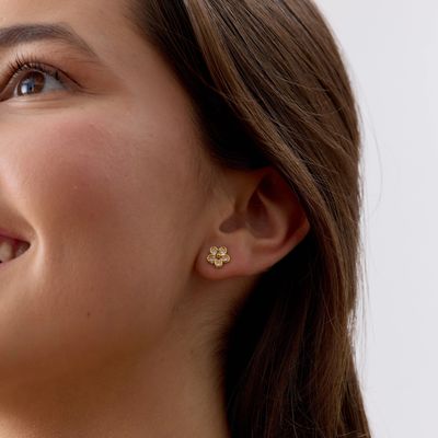 Imagen 2 del producto Aros de Flor de 8 mm con Circones de Plata 925 enchapados en Oro 18k