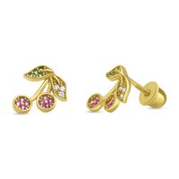 Aros de Cereza con Circones de Plata 925 enchapados en Oro 18k