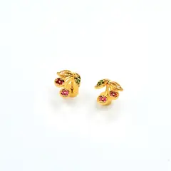 TIANA JOYAS - Aros de Cereza con Circones de Plata 925 enchapados en Oro 18k