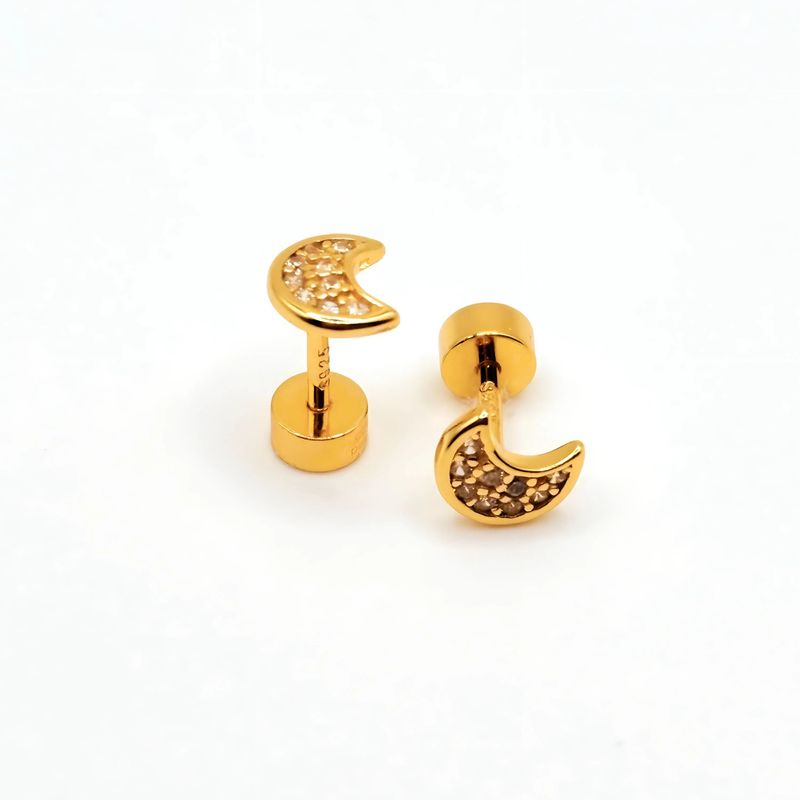 TIANA JOYAS - Aro de Media Luna con Circones en Plata 925 y baño de Oro 18k