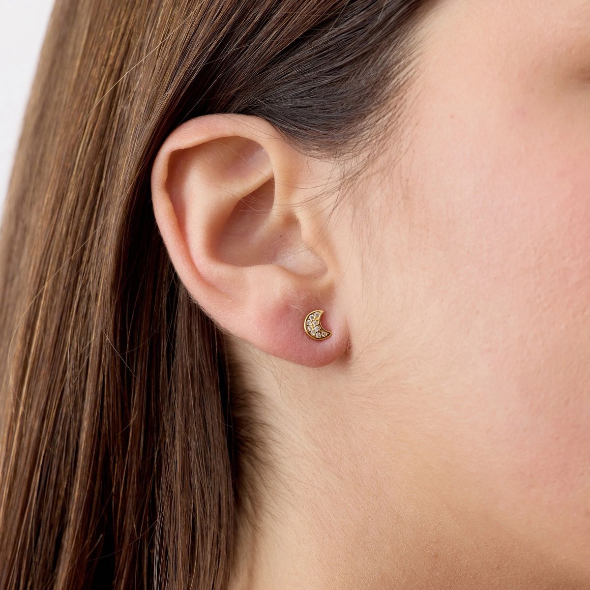 TIANA JOYAS - Aro de Media Luna con Circones en Plata 925 y baño de Oro 18k