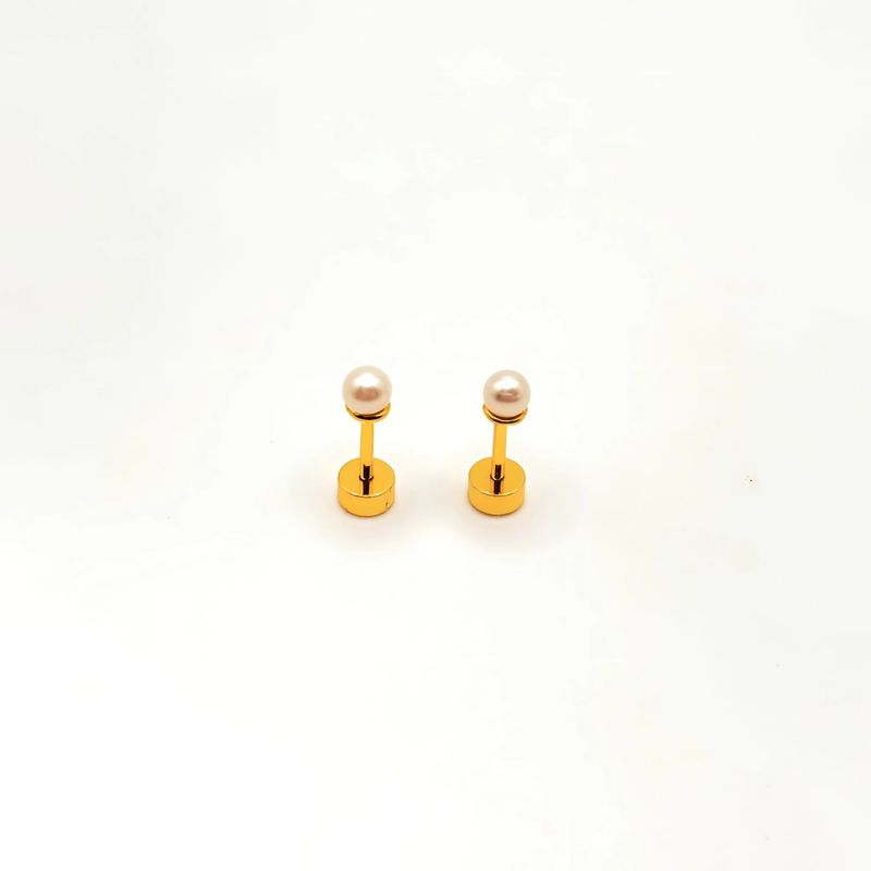 TIANA JOYAS - Aros de Perla Cultivada de 3mm de Plata 925 enchapados en Oro 18k