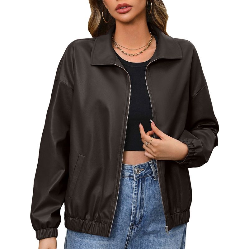 RURUTOTO - Chaqueta de Cuero Manga Larga Mujer Beige.