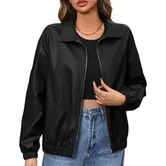 RURUTOTO - Chaqueta de Cuero Manga Larga Mujer Beige.