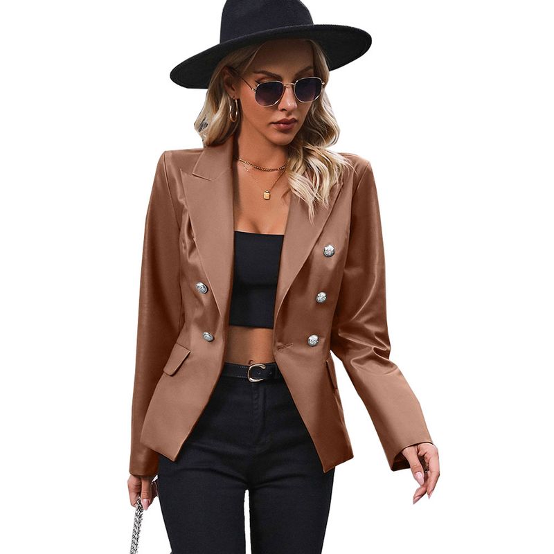 RURUTOTO - Chaqueta casual de cuero para mujer Beige.