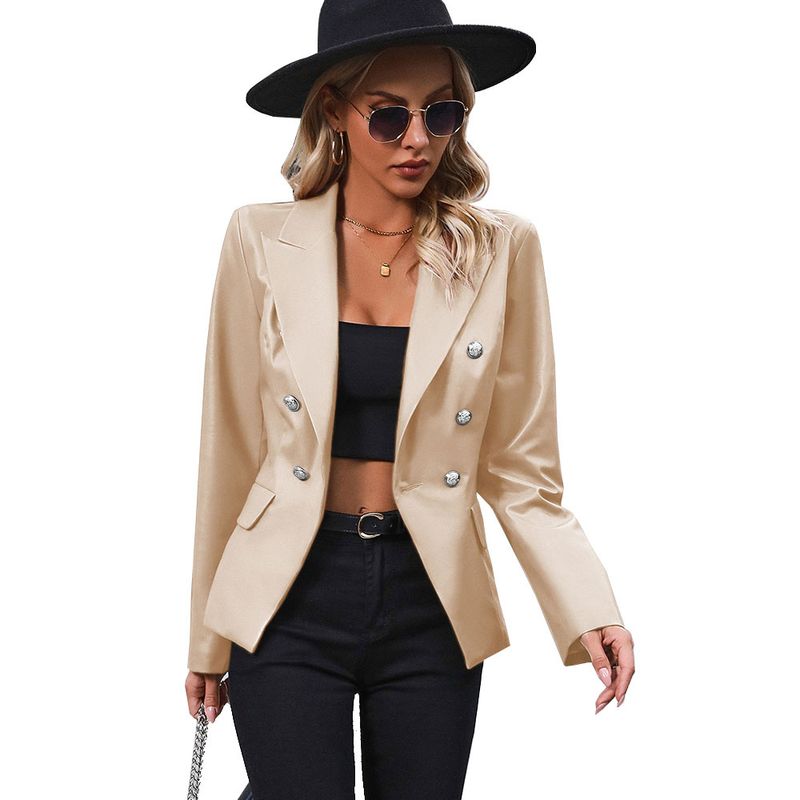 RURUTOTO - Chaqueta casual de cuero para mujer Beige.