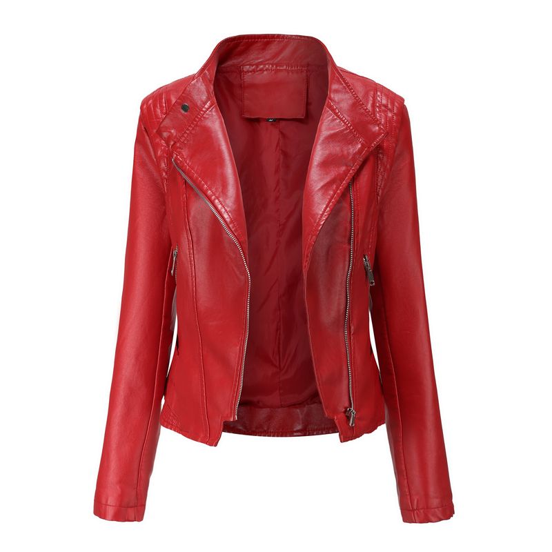 RURUTOTO - Chaqueta PU Mujer Liso Manga Larga Negro