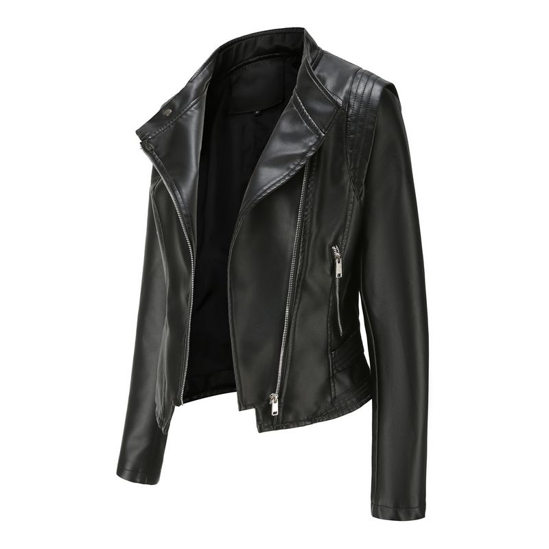 RURUTOTO - Chaqueta PU Mujer Liso Manga Larga Negro