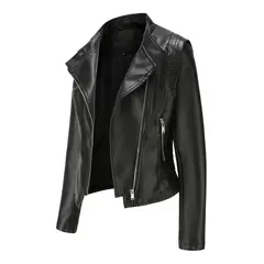RURUTOTO - Chaqueta PU Mujer Liso Manga Larga Negro