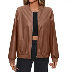 RURUTOTO - Chaqueta PU Mujer Beige