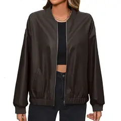 RURUTOTO - Chaqueta PU Mujer Beige