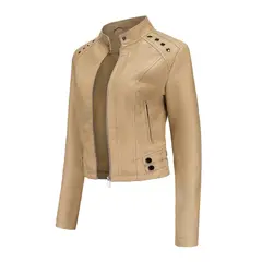 RURUTOTO - Chaqueta Biker PU Mujer Beige.