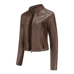 RURUTOTO - Chaqueta Biker PU Mujer Beige.