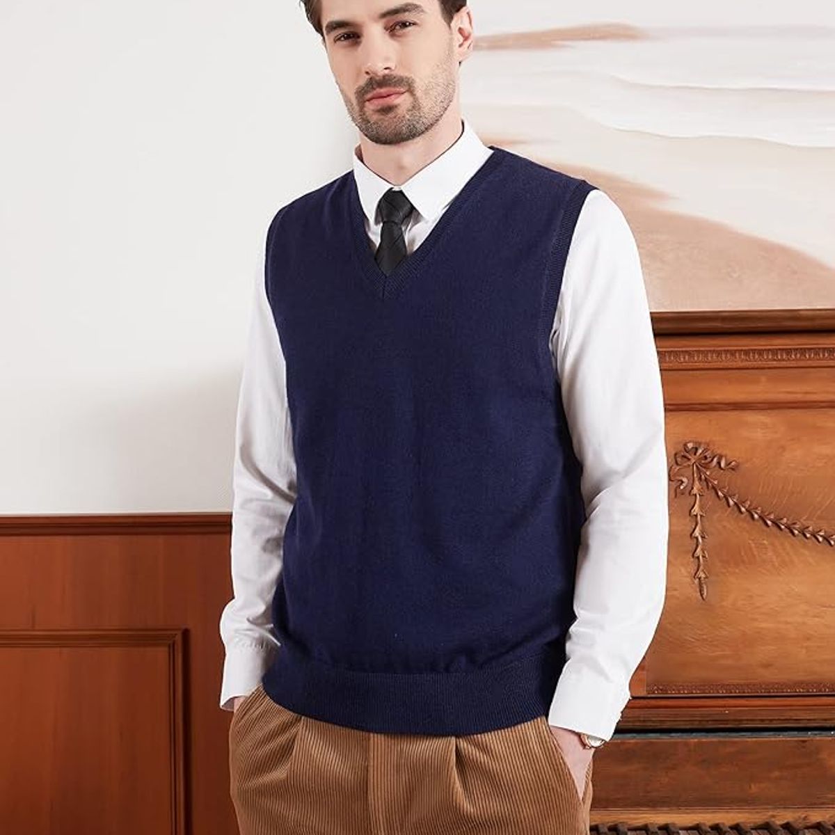 JAYSON - Sweater clásico hombre Sin Mangas Cuello En V Ejecutivo