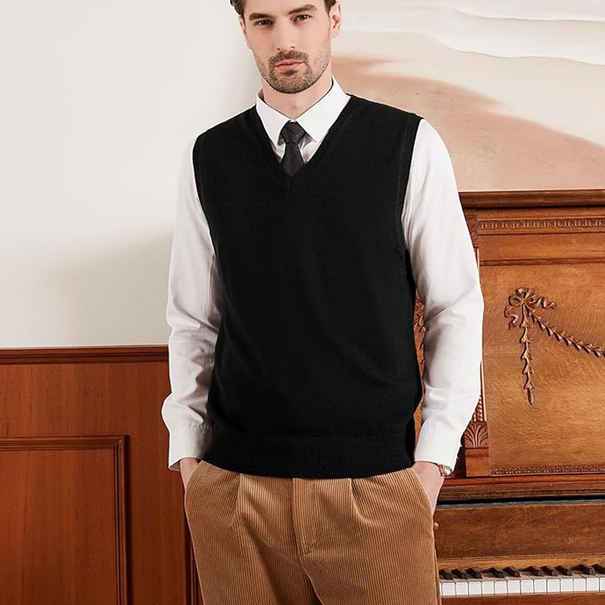 JAYSON - Sweater clásico hombre Sin Mangas Cuello En V Ejecutivo