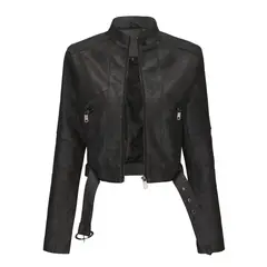 RURUTOTO - Chaqueta De PU Biker Mujer Beige