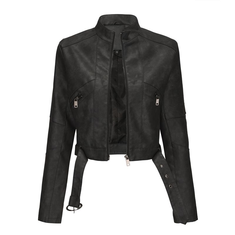 RURUTOTO - Chaqueta De PU Biker Mujer Beige