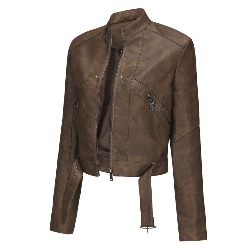 RURUTOTO - Chaqueta De PU Biker Mujer Beige